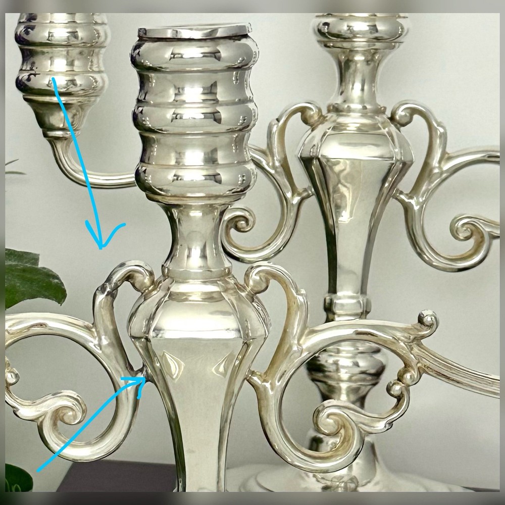 Sterling Silver Candelabras Pilgrim Candlesticks Rococo Revival Styled Mono - 2