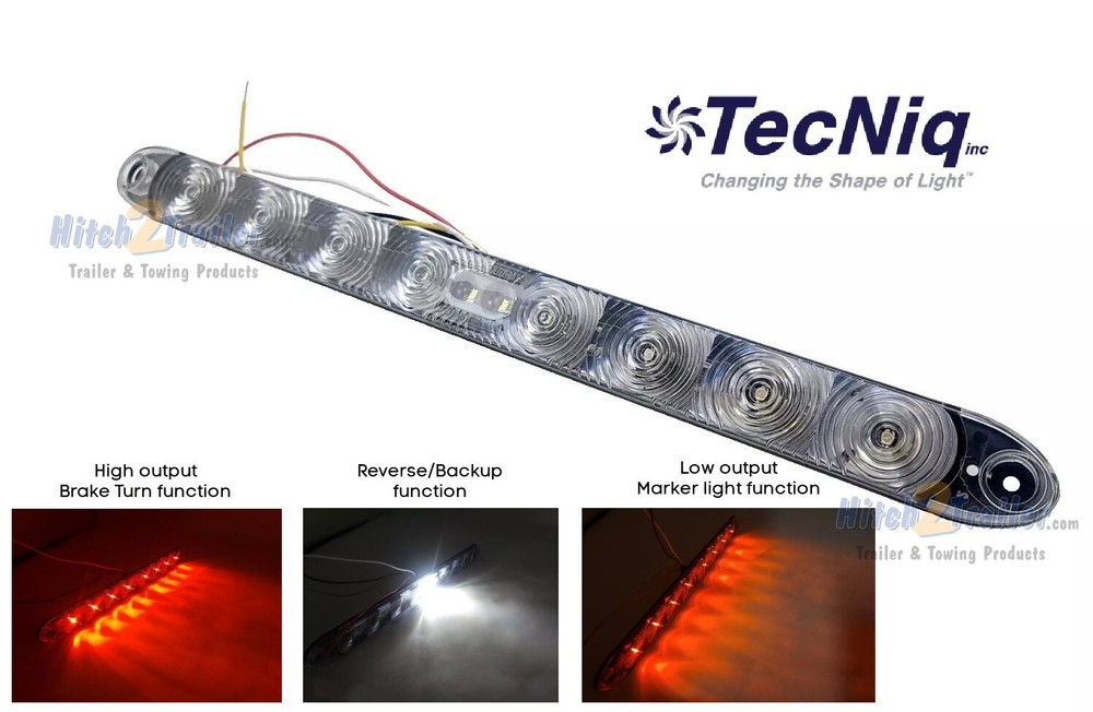 15" Slimline Low Profile Red Clear LED Stop Turn Tail Lights RV Trailer Backup