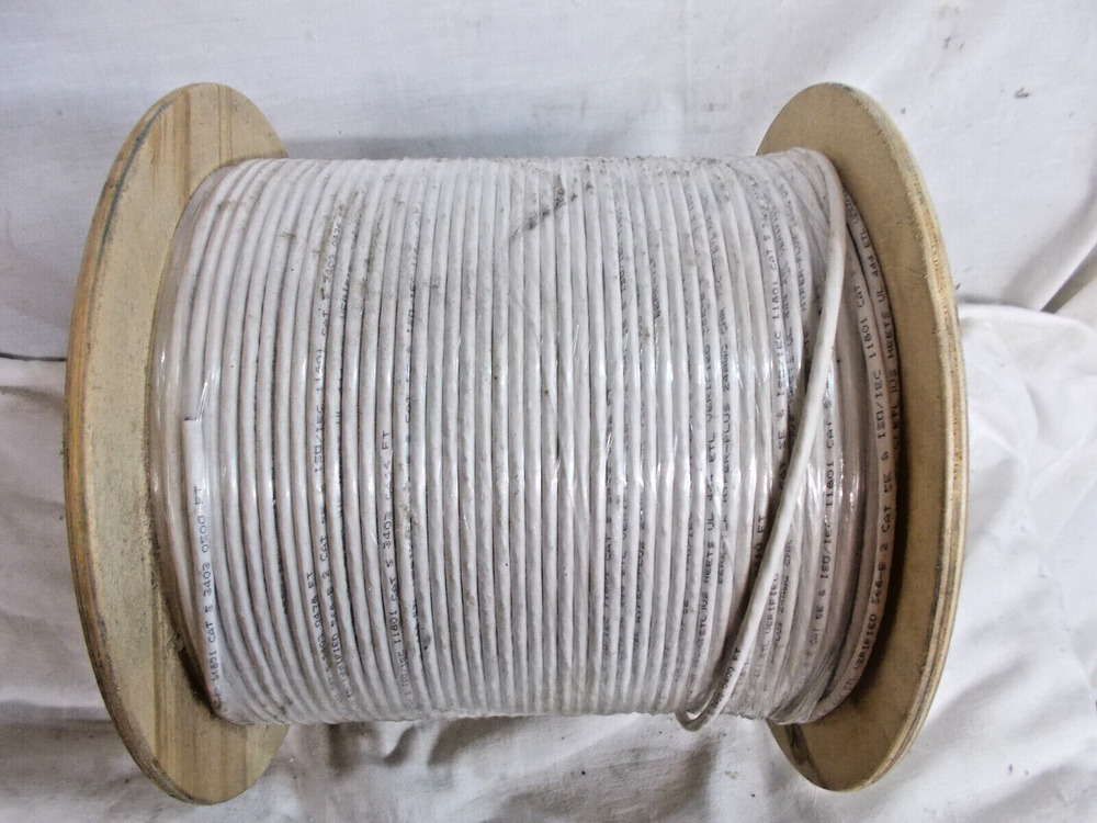 500 ft spool of Berk-Tek Category 5e cable-- white