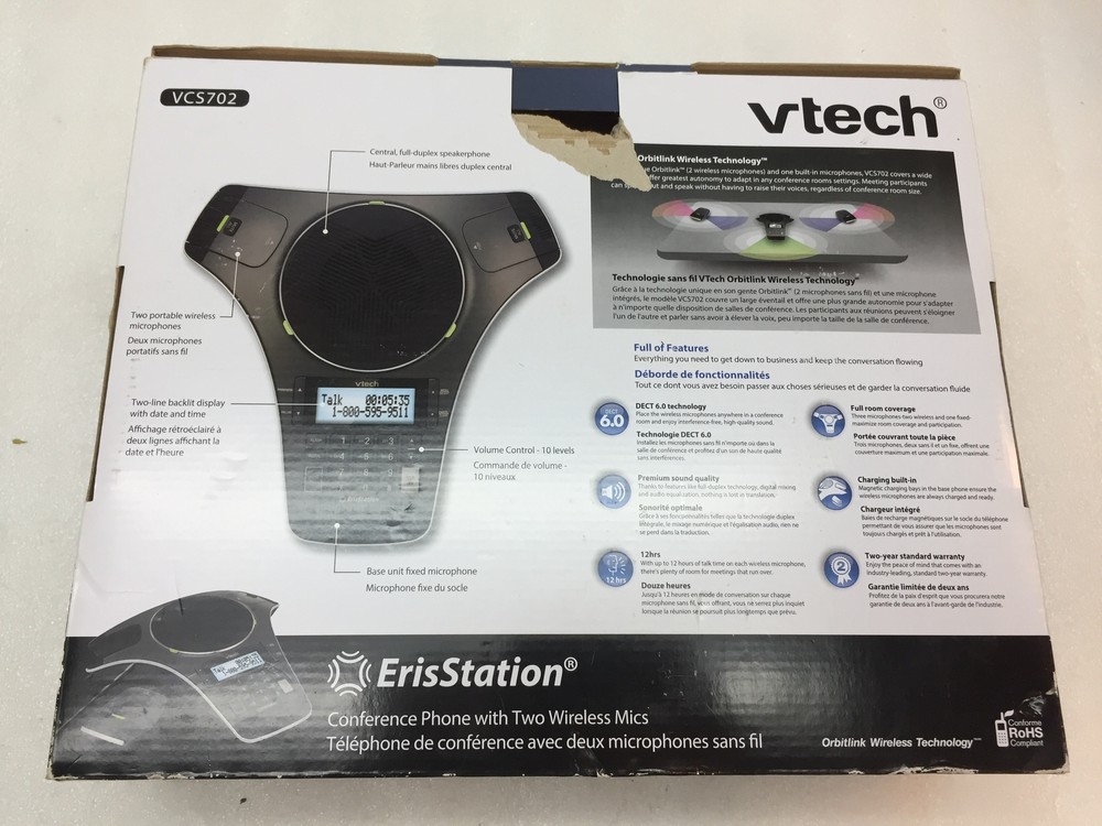 VTech Erisstation VCS702 Conference Phone w/ 2 Orbitlink Wireless Mics