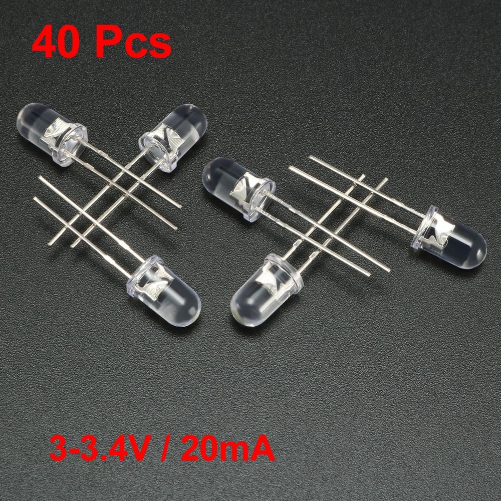 40pcs 5mm Dia White LED Diode Light Electronics Component Emitting Light 3-3.4V
