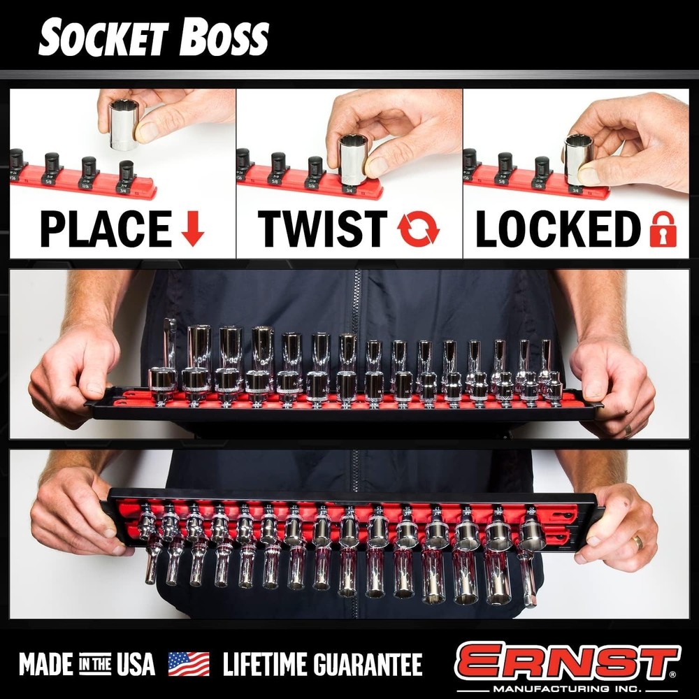 Socket Boss Twist-Lock Tray - 40 Clips, 3-Rail Organizer