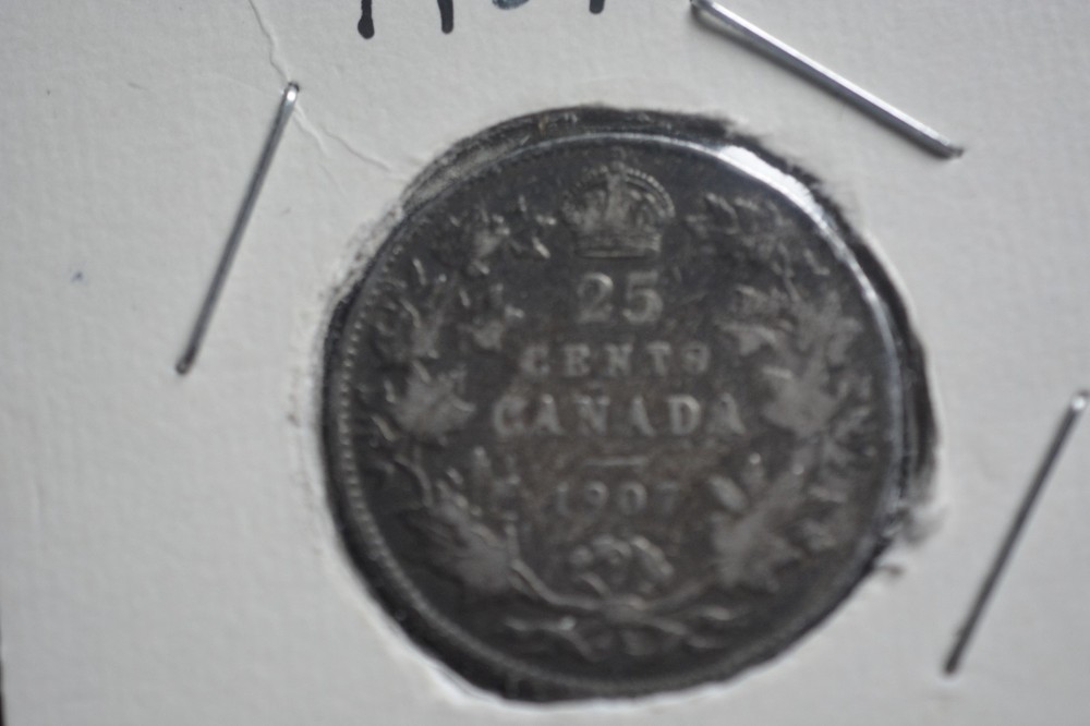 1907 Canada Twenty Five 25 Cent Quarter Canadian Circulated