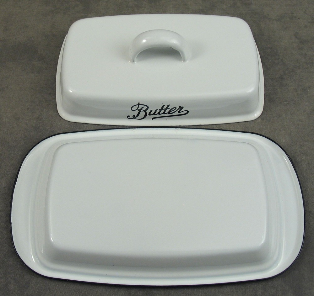 WHITE ENAMEL BUTTER DISH for Stick Butter ENAMELWARE