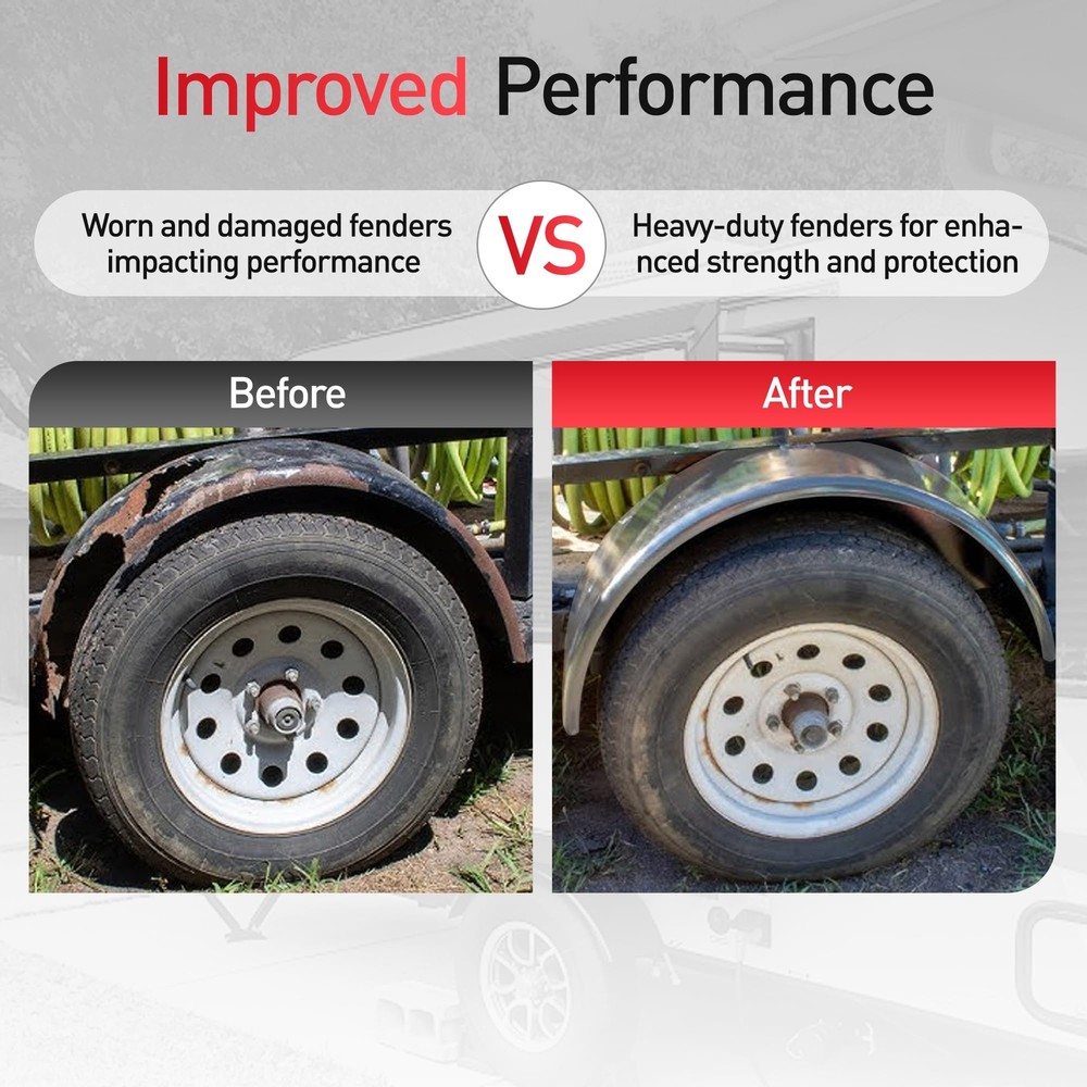 Pair of Steel Round Single Axle Trailer Fenders & Backs For 14" 15'' 16" Wheel