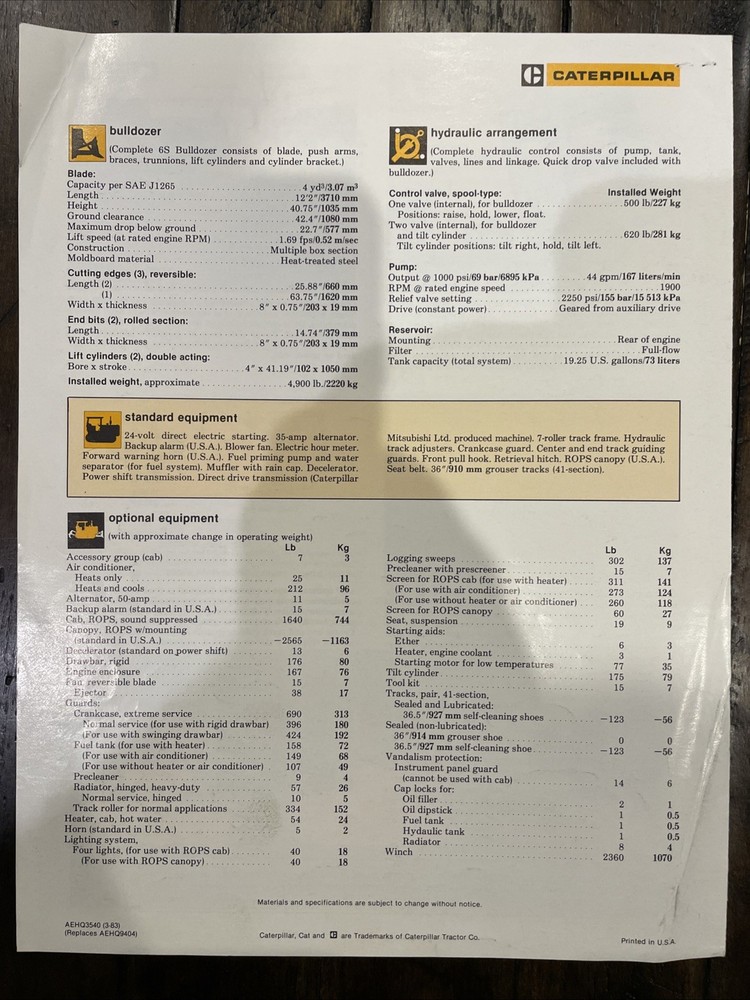 Caterpillar D6D Brochure ‘83