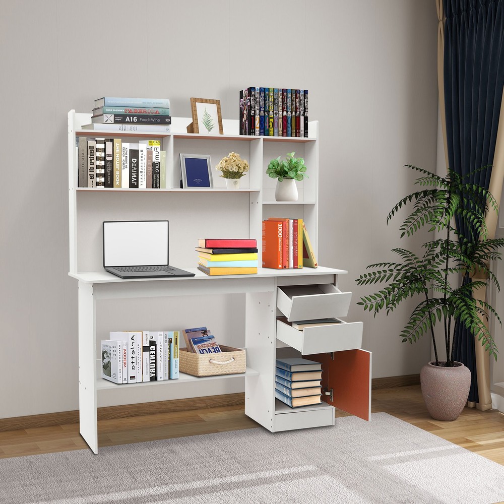 2 Drawers Home Office Desk, Modern Computer Desk, Rectangular Wood Office Desk