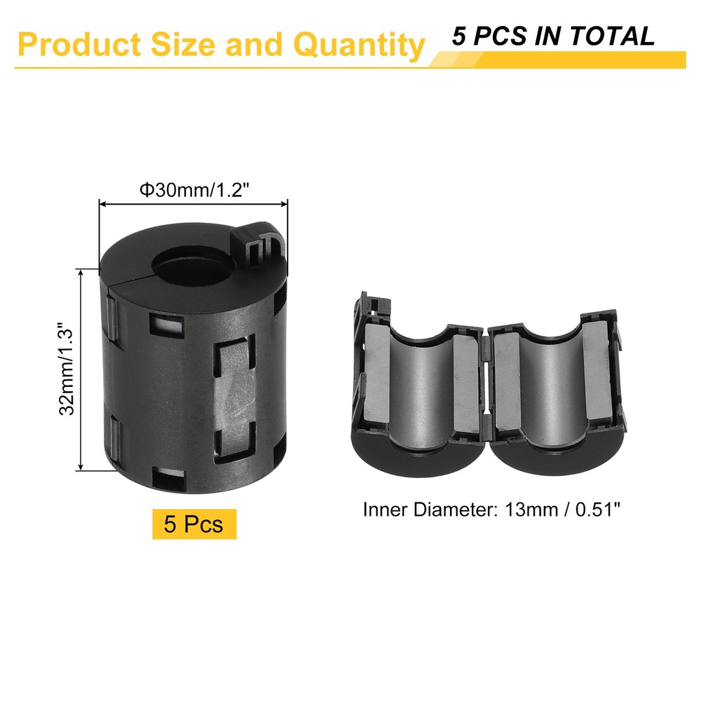 5Pcs Ferrite Filter Ring Core RFI EMI Cable Clip ID 13mm Black