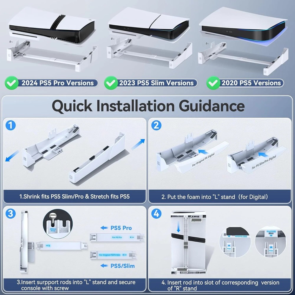 OIVO PS5/Slim/Pro Horizontal Stand for Disc & Digital Console, Stable PS5 Access