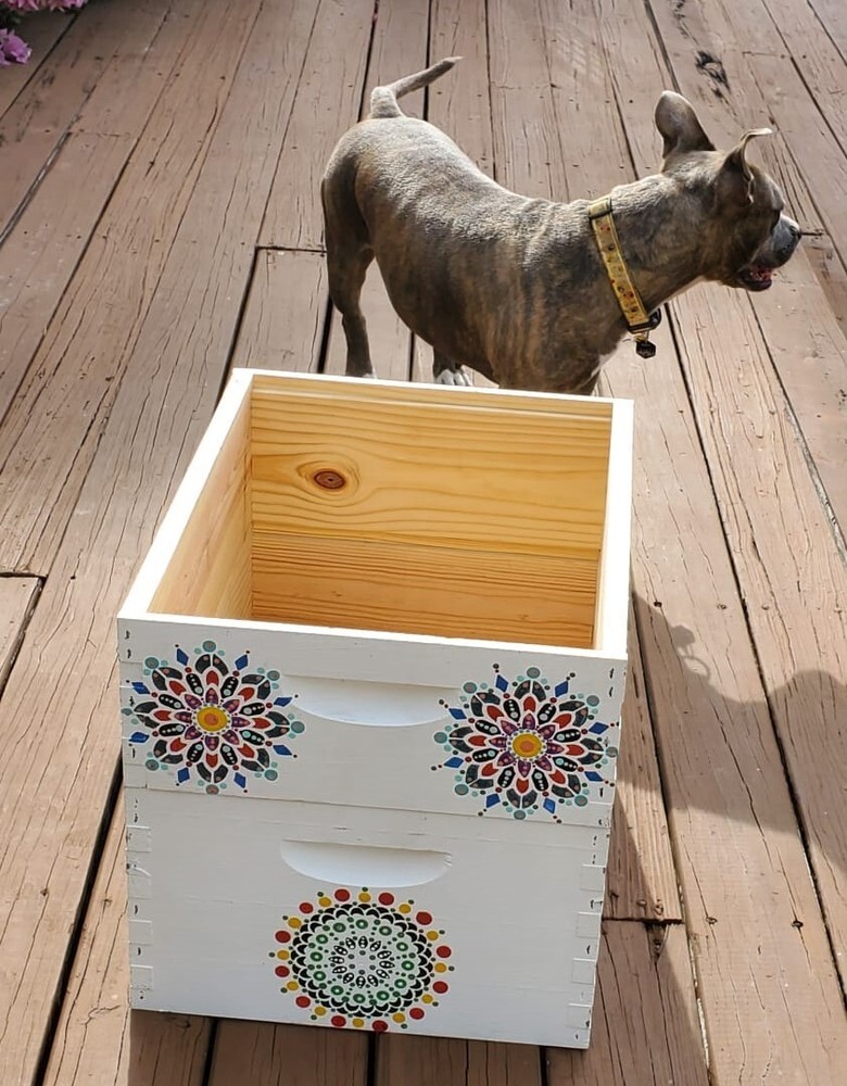 CUSTOM Painted decorated beehive (Deep/Brood and Medium/honey super) MANDALA