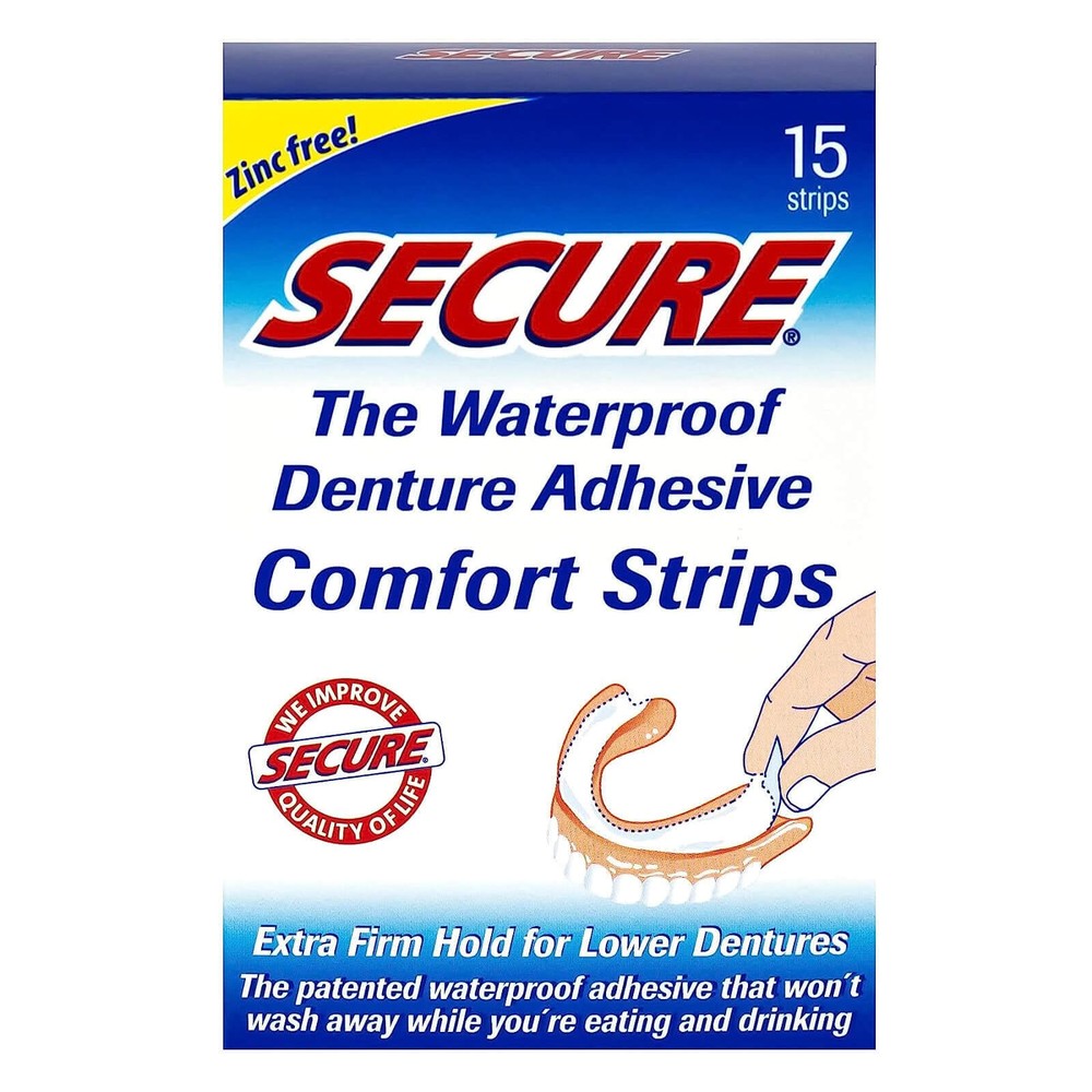 Secure Waterproof Denture Adhesive Comfort Strips 15 Strips