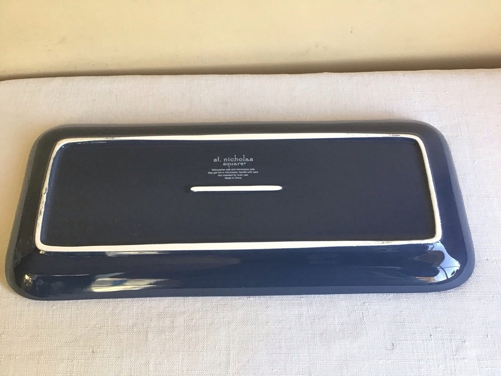 St. Nicholas Square Happy Hanukkah Blue Holiday Ceramic Rectangle Serving Tray