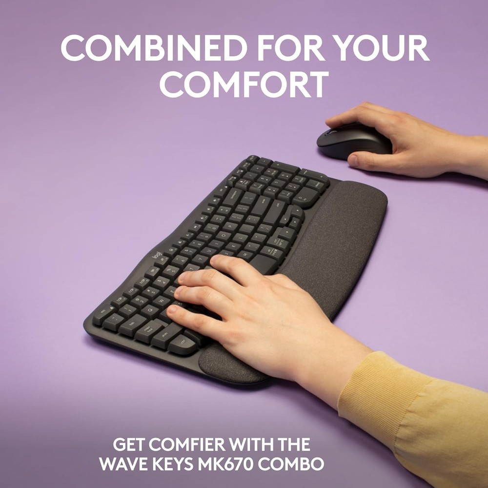 Logitech Wave Keys MK670 Combo Ergonomic Wireless Keyboard and Mouse Bundle