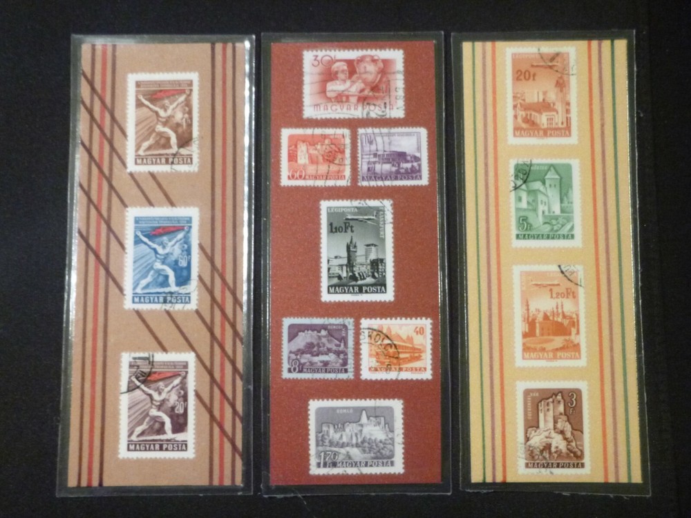 3 BOOKMARKS ~ HUNGARY Laminated POSTAGE STAMPS ~ COLORFUL GRAFICS