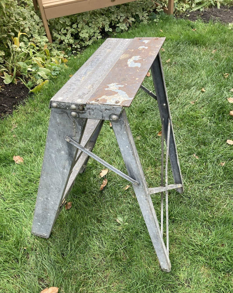 Vintage Two Step Aluminum / Metal Folding Ladder