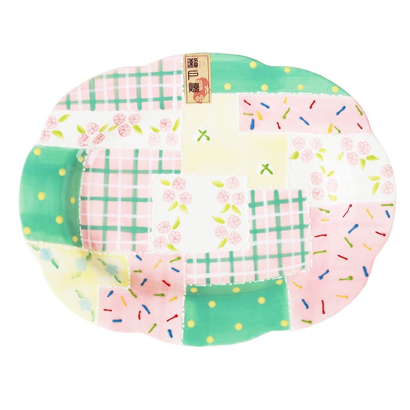 Colorful Patchwork Ceramic Dinner Plate 8.86'' Decorative Serving Dish
