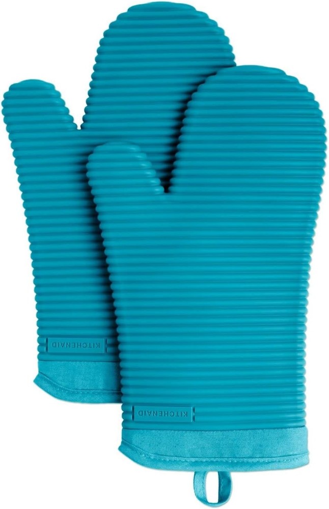 Ribbed Soft Silicone Oven Mitt 2-Pack Set 7.5"x13" Milkshake