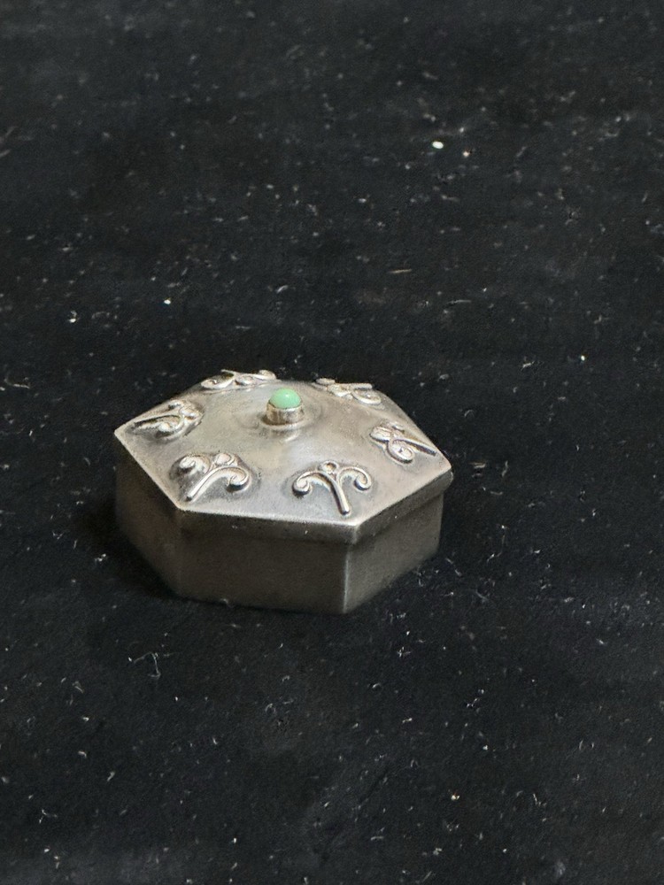 Antique Sterling Silver with Turquoise Pill Box