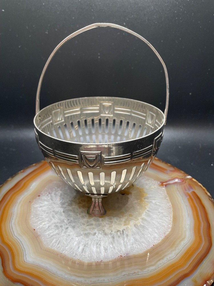 Anitque silver Plated Candy Nuts Trinket Basket Germany with Handle Unmarked