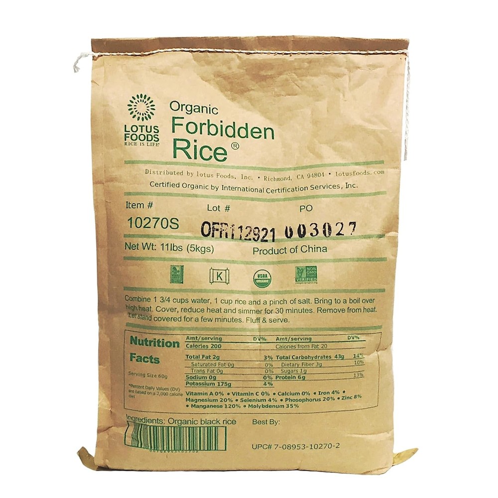 Bulk Organic Forbidden Black Rice 11 lb Bag