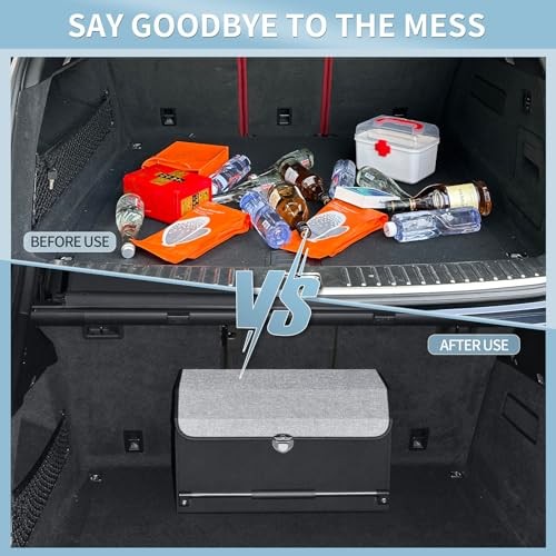 Car Trunk Organizer, Leather Trunk Organizer with Push-pull Handle Large Grey