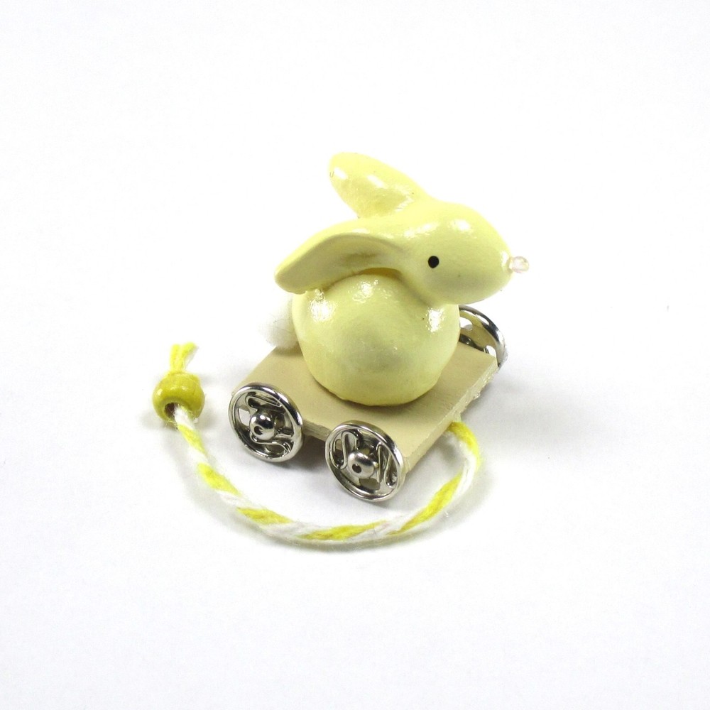 WMH Dollhouse Miniature Easter /Nursery Bunny Pull Toy - Yellow