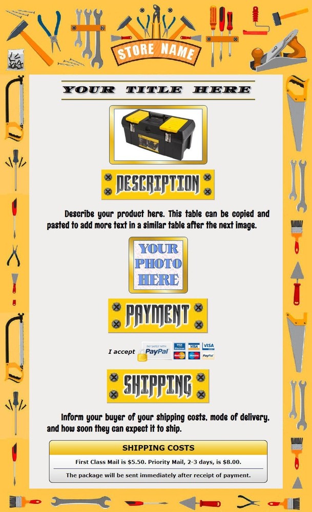 AUCTION TEMPLATE Tools Hardware Handyman Border Frame Design - FREE SHIPPING