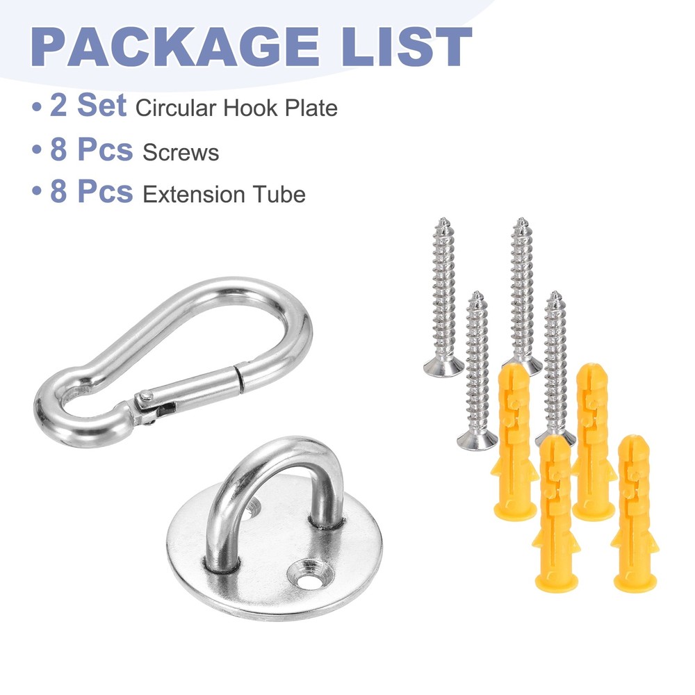 2Set M6 Eyelet Bracket Set Circular Hook Plate and Hook, Silver