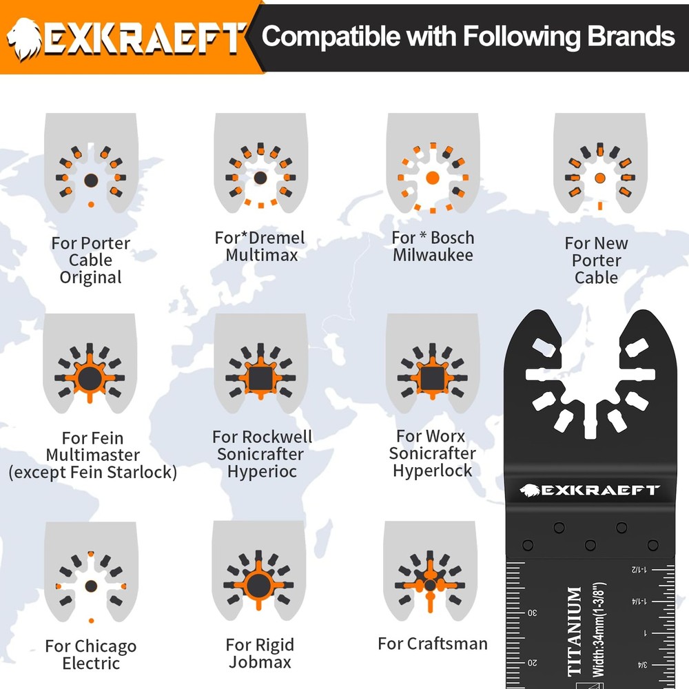 136 PCS Oscillating Tool Blade, Multi Blades Kits with Sandpaper, Black