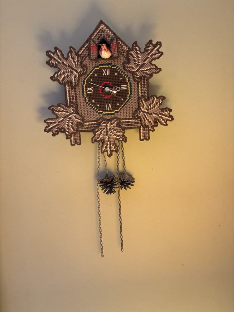 VTG Needlepoint Cuckoo Clock Working Battery Operated