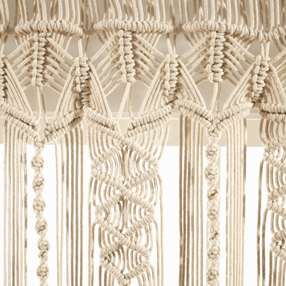 Boho Macrame Textured Cotton Valance, 50" W x 20" L, Neutral - Boho Kitchen C...