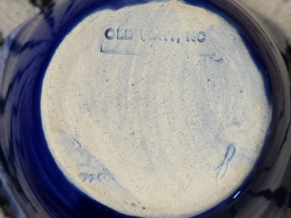 Apple Baker John Garrou Pottery Blue Ruffled Edges Central Core