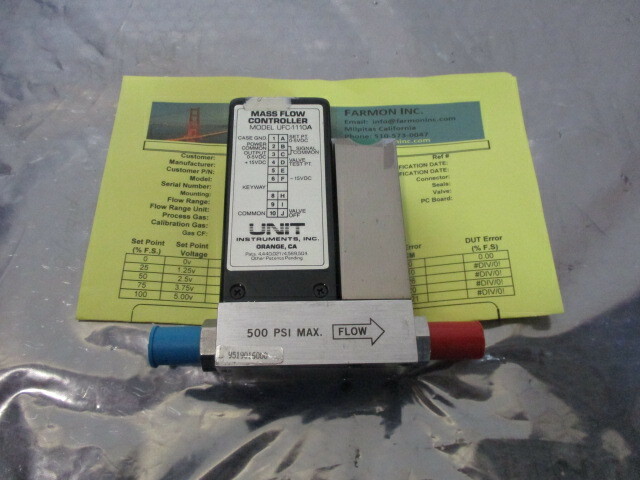 UNIT UFC-1110A Mass Flow Controller, MFC, O2, 15 SLPM, 421120