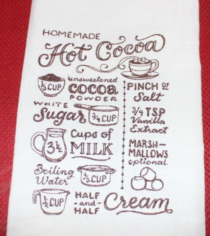 Hot Cocoa Recipe MACHINE EMBROIDERED Dish Tea TOWEL Gift