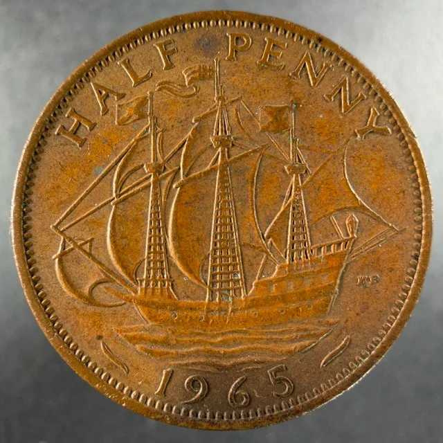 1965 Great Britain Half Penny Sharp Features Elizabeth II Bronze
