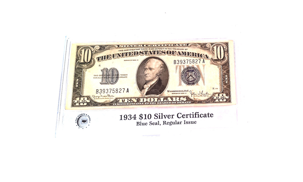 1934 D Ten Dollar Silver Certificate Blue Seal Regular Issue