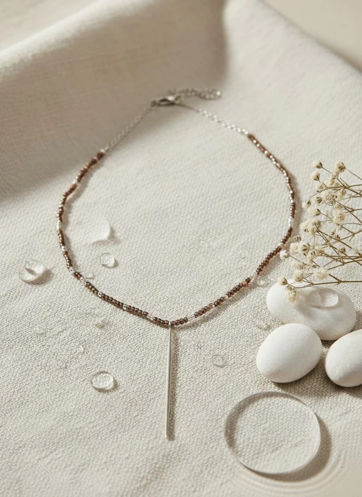Brown Beads with Silver Accent Necklace