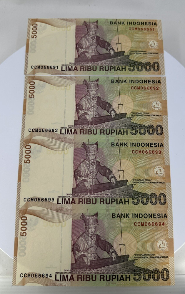 2001 Indonesia 5000 Rupiah p142a 4pc sequential UNC