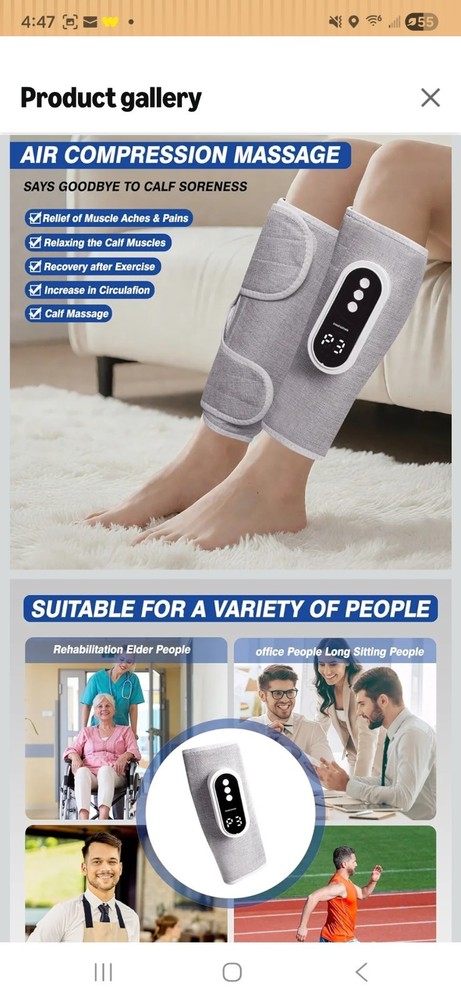 Air Compression Leg Massager, Cordless Leg Compression Massager for Circulation
