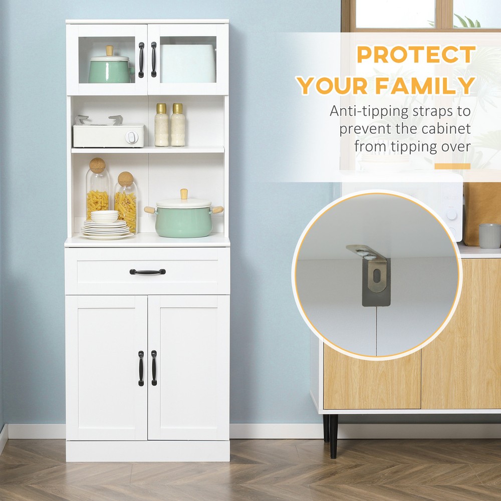 Kitchen Storage Cabinet, Pantry Organizer with 4 Doors, White