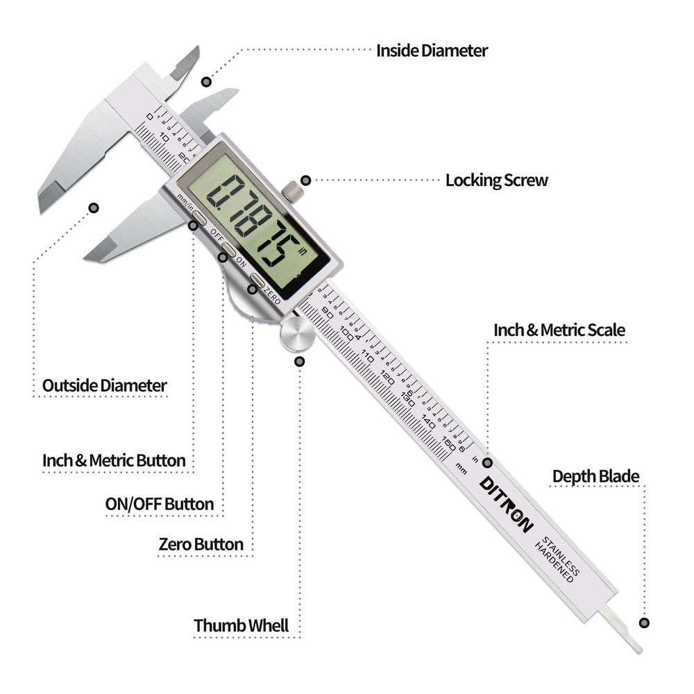 Digital Caliper, Vernier Calipers Measuring Tool, Stainless Steel Electronic ...