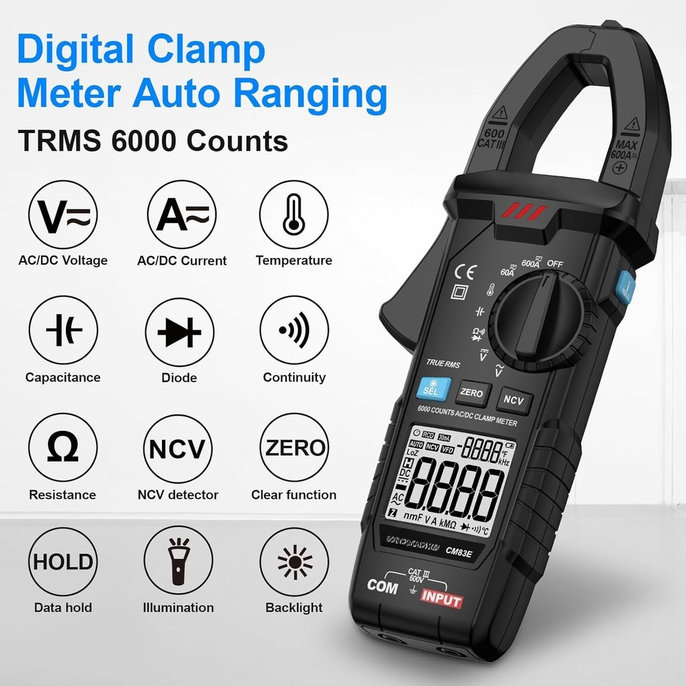 Digital Clamp Meter Multimeter TRMS 6000 Counts Voltage Tester Amp Volt Meter