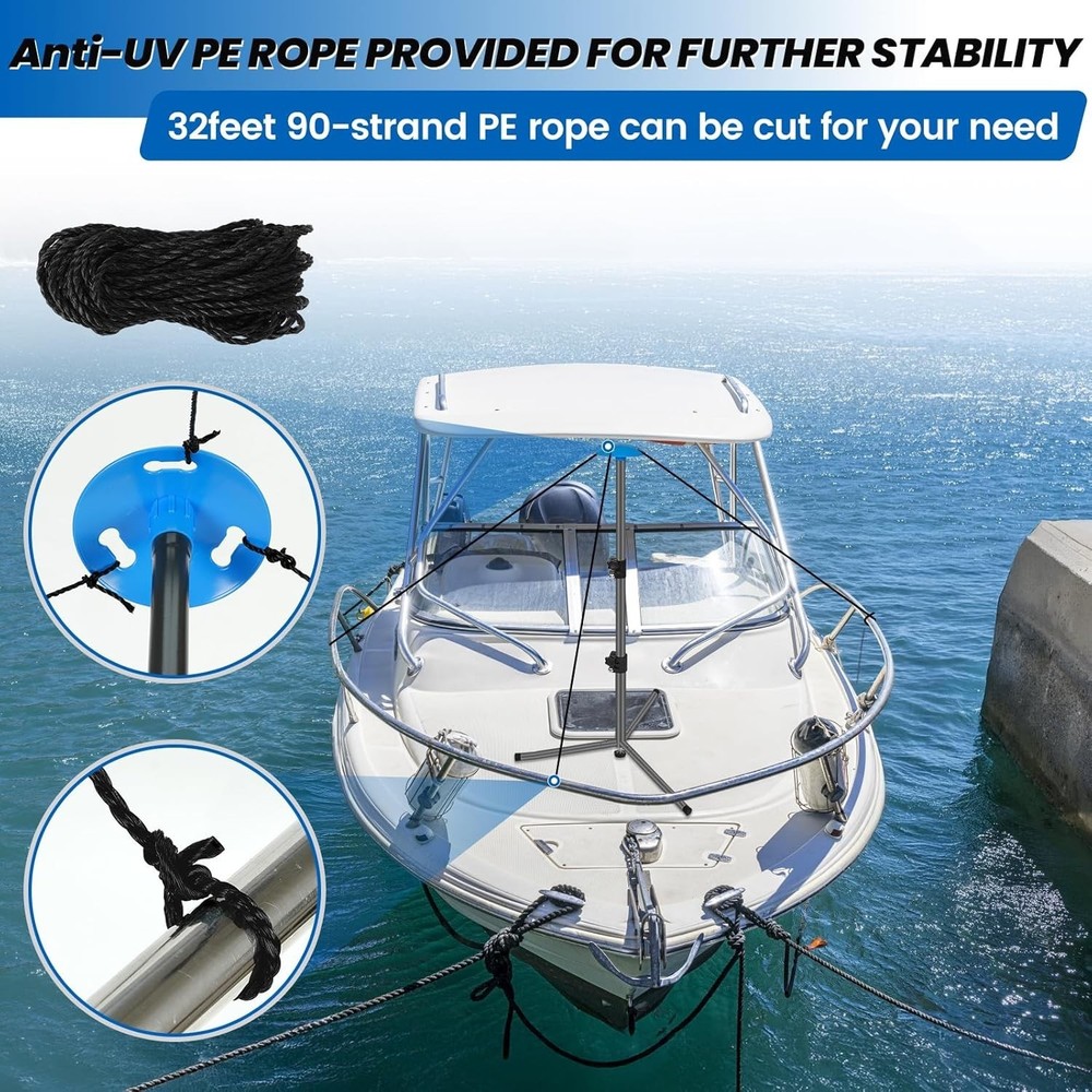 Windproof Boat Cover Support Pole System 2 Pcs with Adjustable Heights