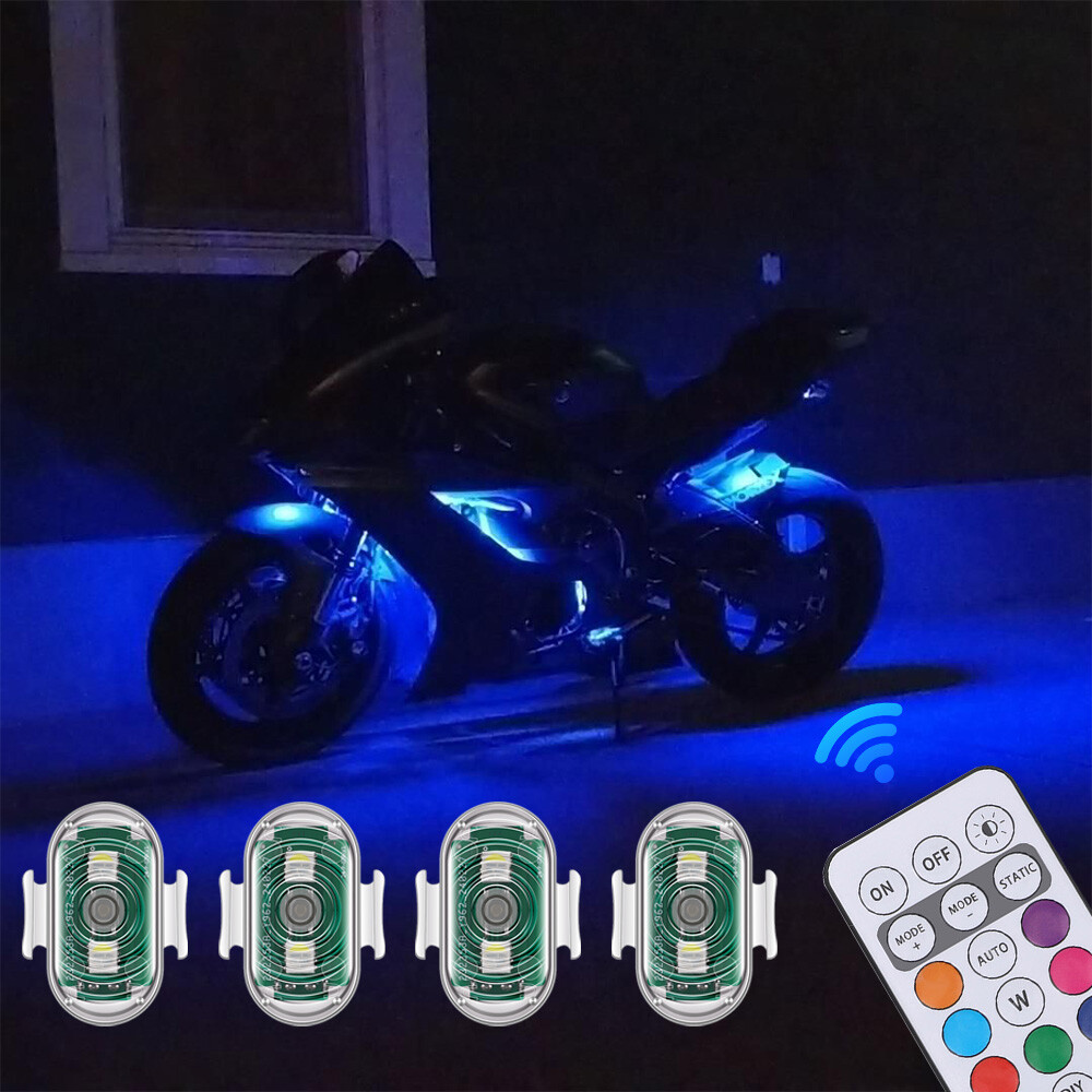 4PCS LED Aircraft Warning Strobe Lights USB Chargeable Bike Drone+Remote Control