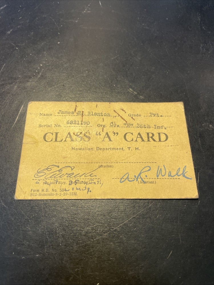 Vintage class A identification card US Army pre-World War II