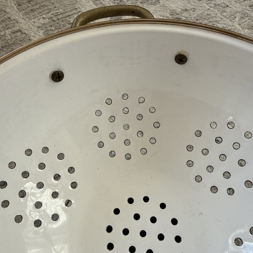 Enameled Colander/Strainer With Brass Handles Beautiful Floral Pattern