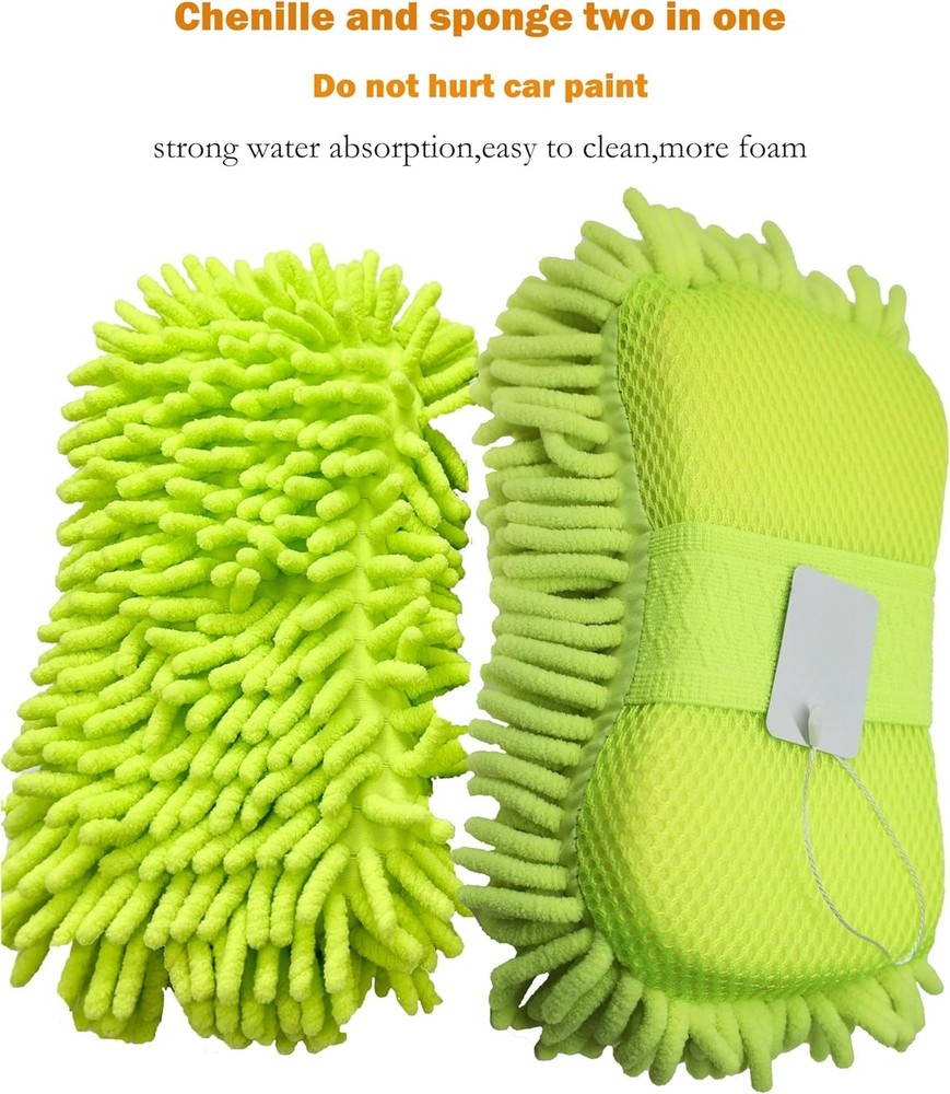 Microfiber Car Wash Sponge-Non-Scratch Wash Mitt-Two Sided Chenille Microfiber