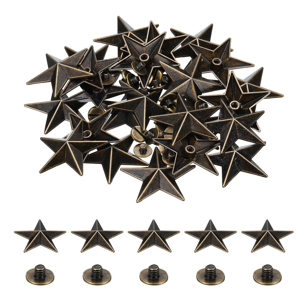 31mm Star Rivets, 25 Sets Leather Rivets Rapid Studs Rivet, Bronze Tone
