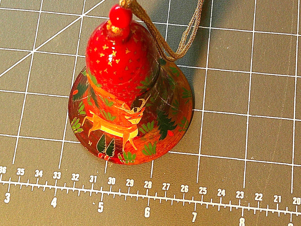 Hand-Painted Red Ceramic Bell With Deer & Forest Scene Ornament