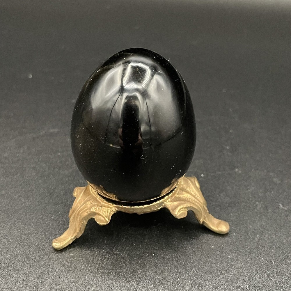 Black Egg with Gold Stand - Egg is 2 inches - Unknown stone
